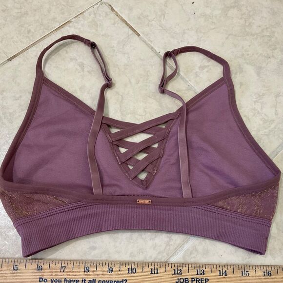 PINK Victoria's Secret Bralette Size Medium Purple metallic gold criss cross - Picture 3 of 8